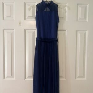 Navy High Neck Mesh Maxi Dance Dress- Open Back